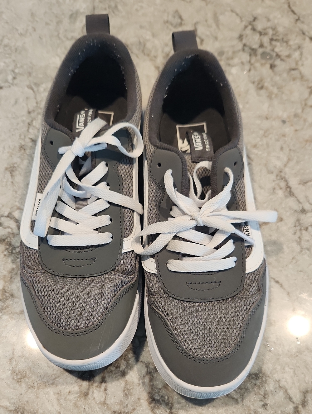 Vans Boy's Gray and White Lace-Up Sneakers